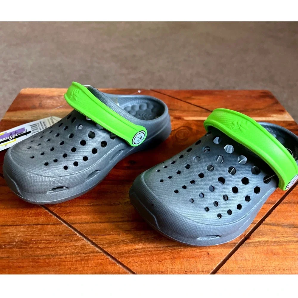 Joybees‎ Kids Active Clog Charcoal Grey Neon Green Slip On Water Shoes Size C8/9